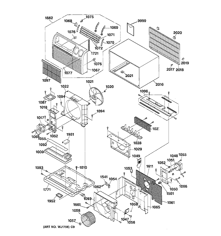 Section Diagram and Parts List for AJCS06LZM1  General Electric Air Conditioner