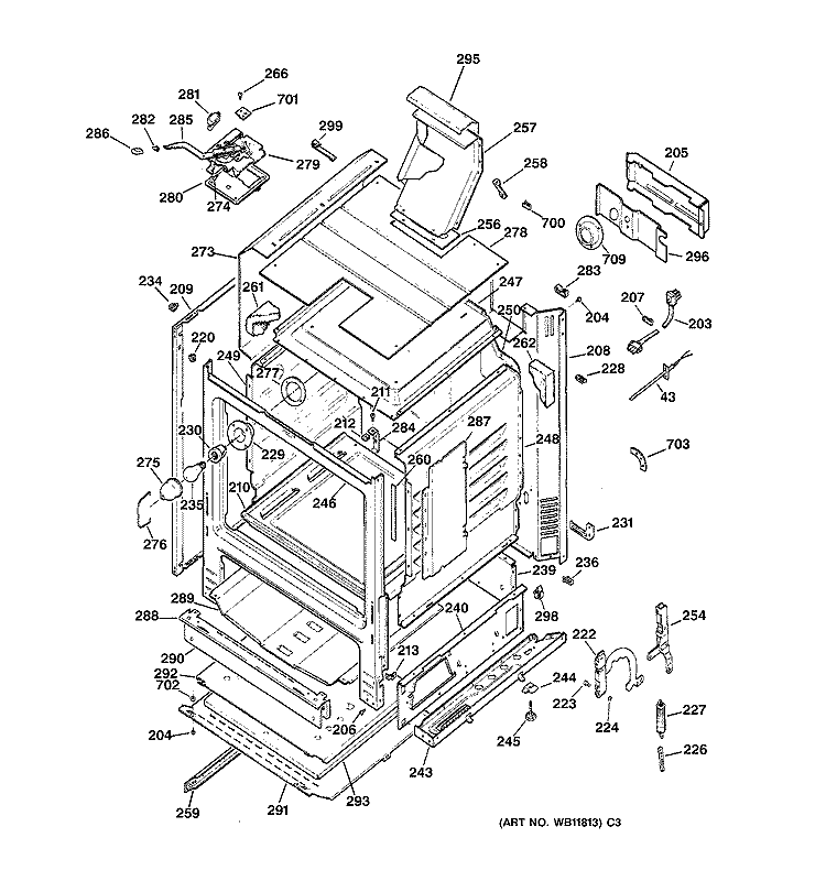 BODY PARTS Diagram and Parts List for JGBP79WEA1WW  General Electric Range