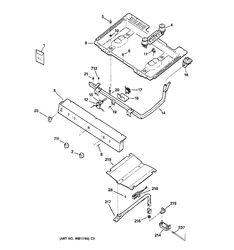 GAS & BURNER PARTS Diagram and Parts List for JGSS05BEA1BB  General Electric Range