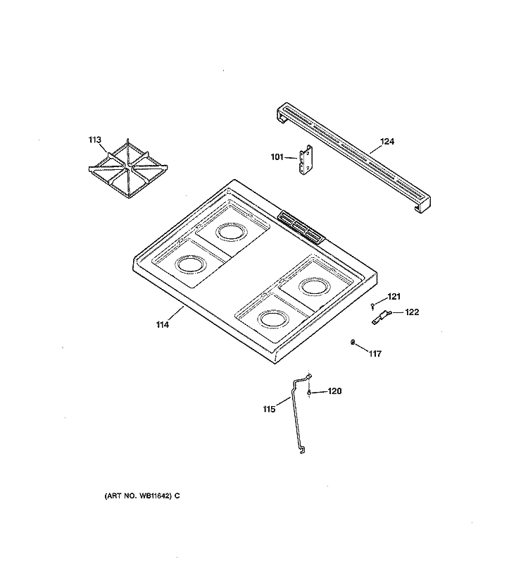 COOKTOP Diagram and Parts List for JGSS05BEA1BB  General Electric Range