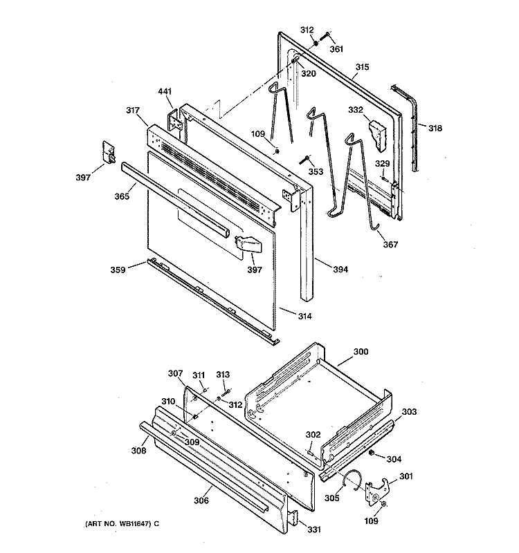 DOOR & DRAWER PARTS Diagram and Parts List for JGBS04BPA1AD  General Electric Range
