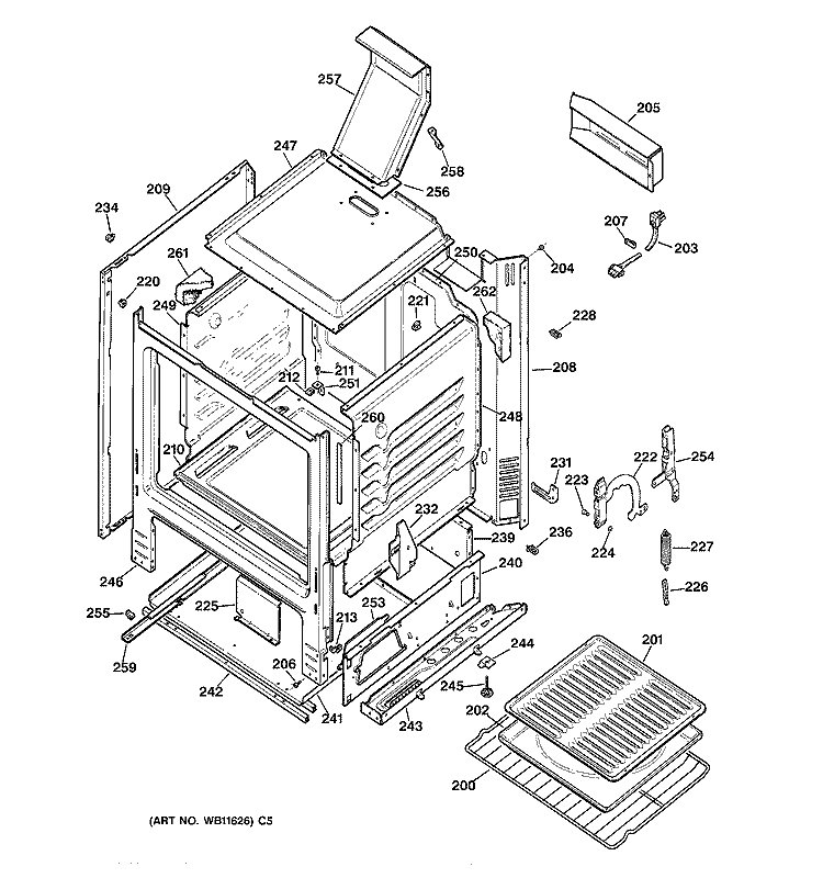 BODY PARTS Diagram and Parts List for JGBS21PEA1AD  General Electric Range