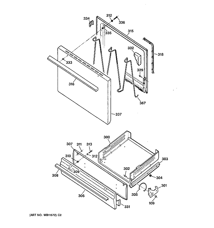DOOR & DRAWER PARTS Diagram and Parts List for JGBS21PEA1AD  General Electric Range