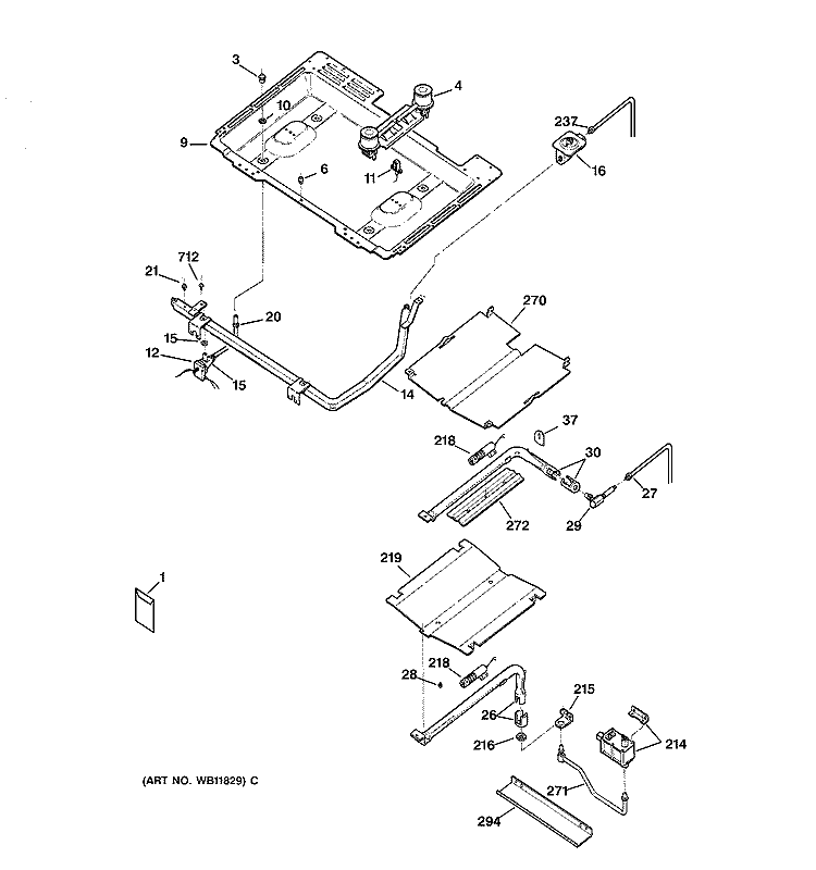 GAS & BURNER PARTS Diagram and Parts List for JGBP24BEA1WH  General Electric Range