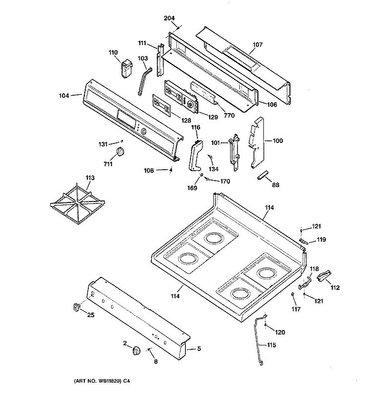 CONTROL PANEL & COOKTOP Diagram and Parts List for JGBP24BEA1WH  General Electric Range