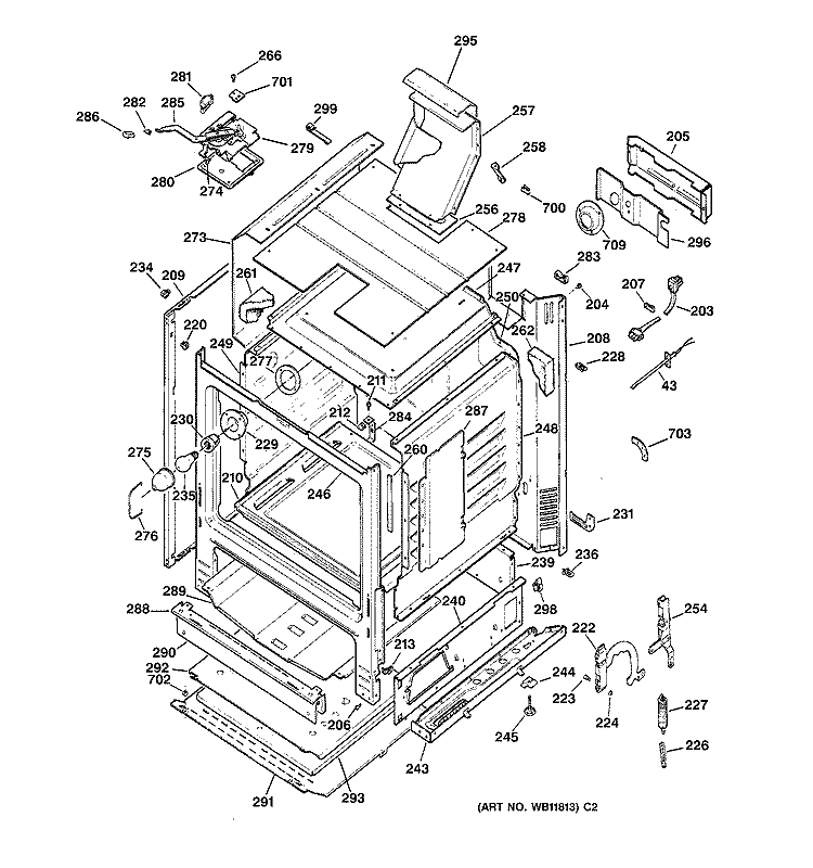 BODY PARTS Diagram and Parts List for JGBP24BEA1WH  General Electric Range