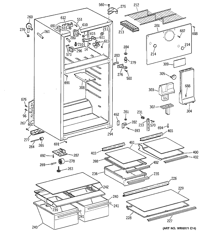 CABINET Diagram and Parts List for TBT18NAYGRAD  General Electric Refrigerator