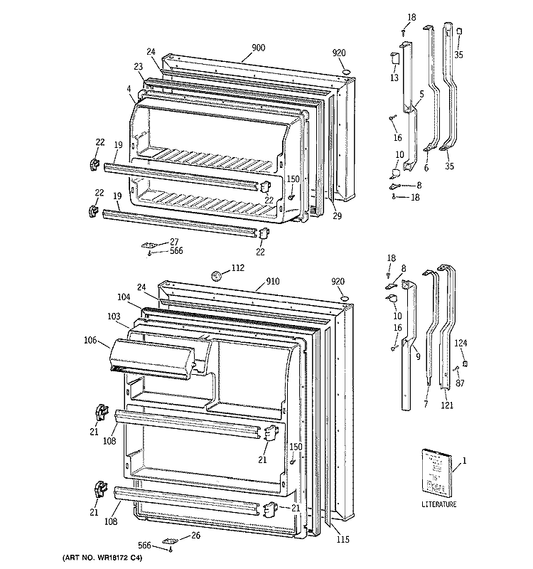 DOORS Diagram and Parts List for TBG16SAZERWH  General Electric Refrigerator