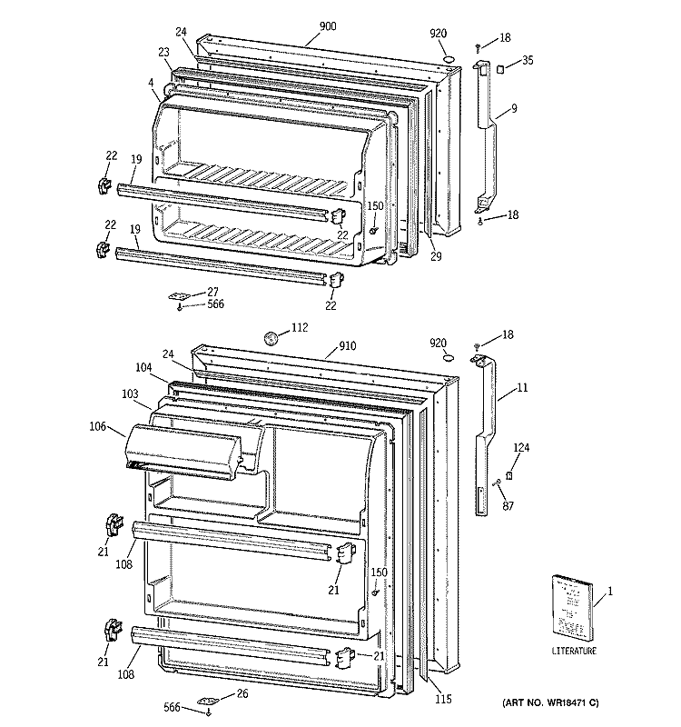 DOORS Diagram and Parts List for TBG14SAZFRWH  General Electric Refrigerator