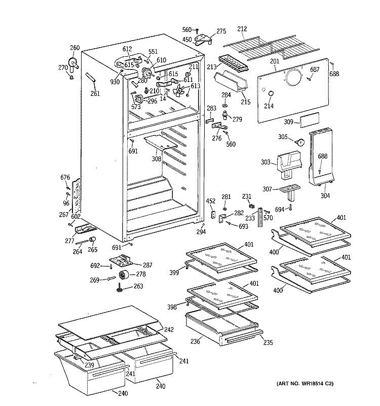 CABINET Diagram and Parts List for TBX16JABBRAA  General Electric Refrigerator