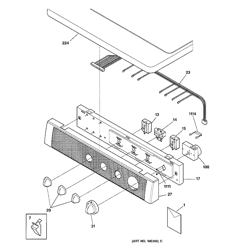 CONTROL PANEL Diagram and Parts List for DSXH43ET0WB  General Electric Dryer