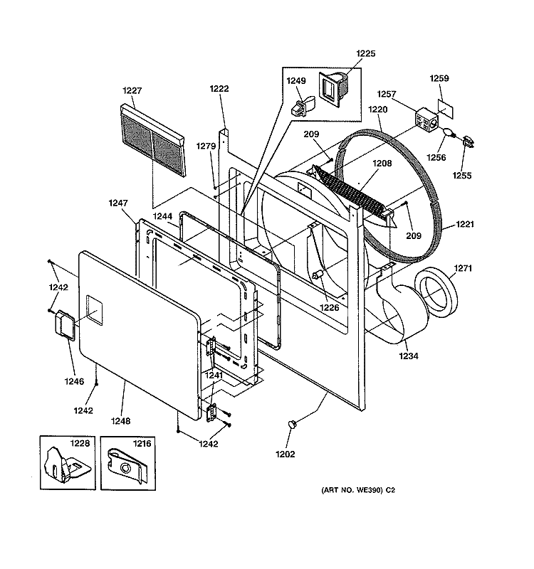 FRONT PANEL & LINT FILTER Diagram and Parts List for DSXH43ET0WB  General Electric Dryer