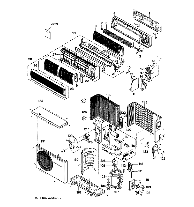 Section Diagram and Parts List for AS0CD18DA0G1  General Electric Air Conditioner