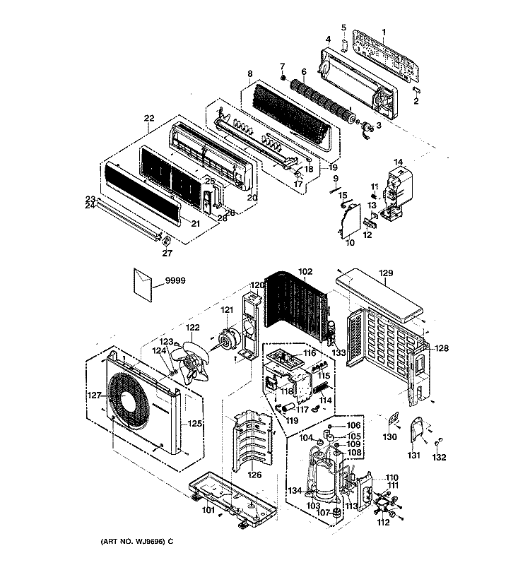 Section Diagram and Parts List for AS0CD09AA0G1  General Electric Air Conditioner