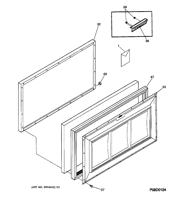 DOOR Diagram and Parts List for FCM7DAAWH  General Electric Freezer