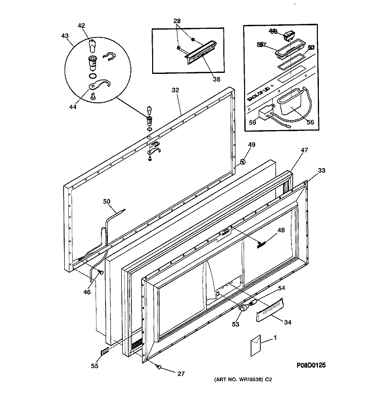 DOOR Diagram and Parts List for FCM9DAAWH  General Electric Freezer