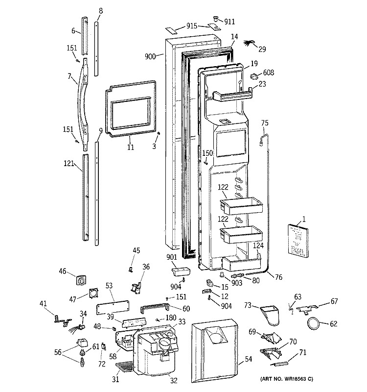 FREEZER DOOR Diagram and Parts List for TFX30PPBAWW  General Electric Refrigerator