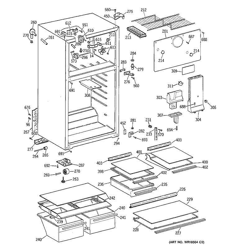 CABINET Diagram and Parts List for TBG16NACBRAA  General Electric Refrigerator