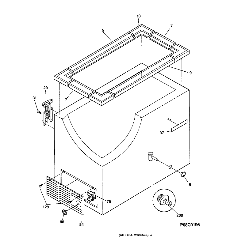 CABINET Diagram and Parts List for FCM9SAAWH  General Electric Freezer