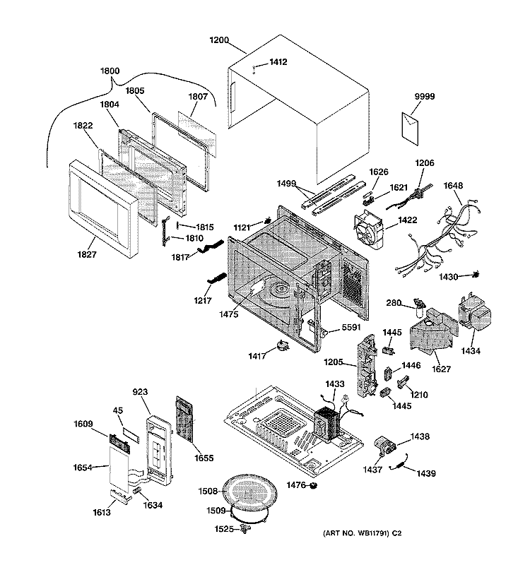 Section Diagram and Parts List for JE730WA01  General Electric Microwave