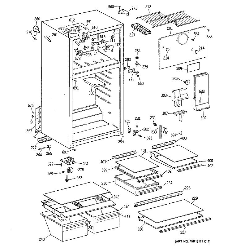 CABINET Diagram and Parts List for CTX17KAZGRAD  Hotpoint Refrigerator