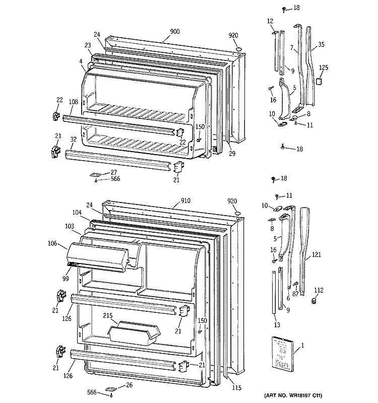 DOORS Diagram and Parts List for CTT18EAZGRAD  Hotpoint Refrigerator