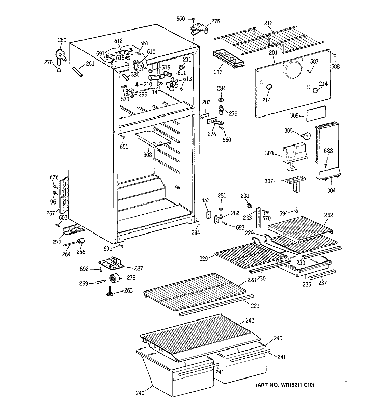 CABINET Diagram and Parts List for CTT18EAZGRAD  Hotpoint Refrigerator