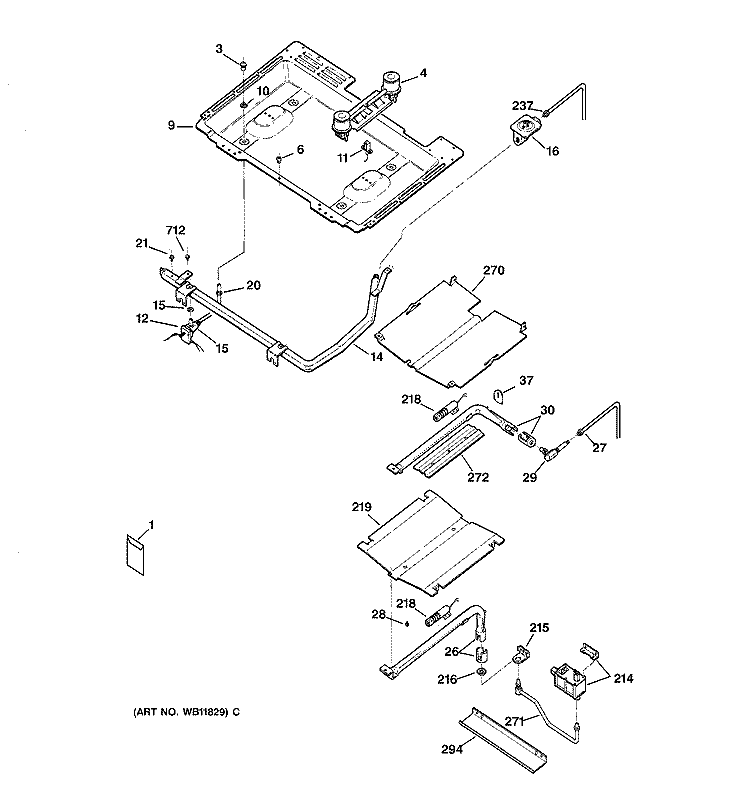 GAS & BURNER PARTS Diagram and Parts List for RGB744WEA1WW  Hotpoint Range