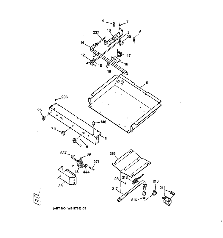 GAS & BURNER PARTS Diagram and Parts List for RGB532BEA1AD  Hotpoint Range