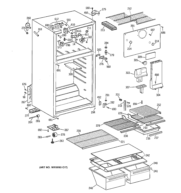 CABINET Diagram and Parts List for CTG16EAACRWH  Hotpoint Refrigerator