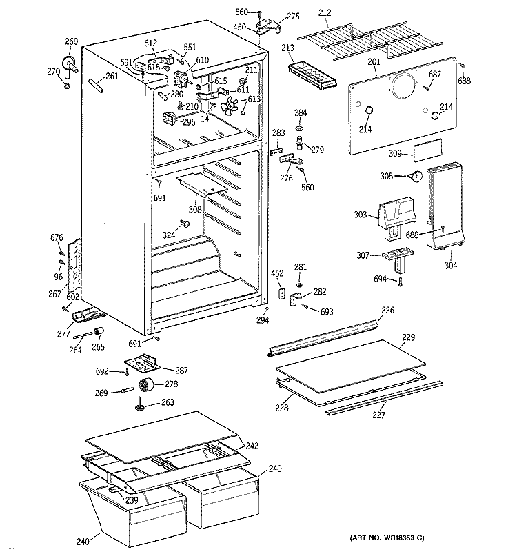 CABINET Diagram and Parts List for CTG16GAZERWH  Hotpoint Refrigerator