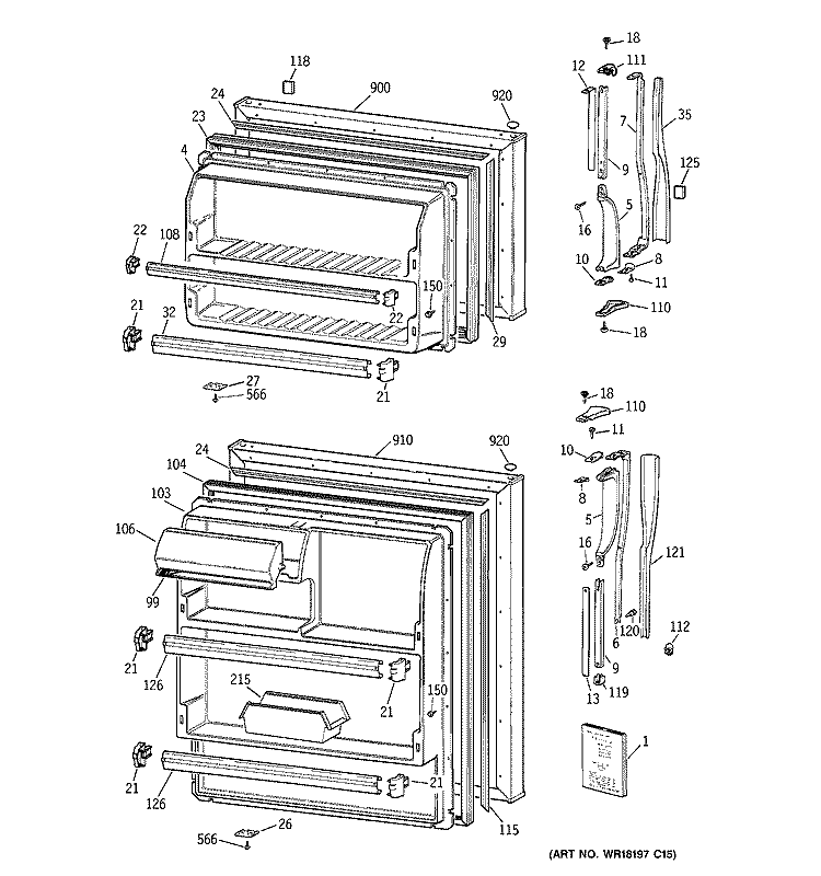 DOORS Diagram and Parts List for CTG16EABDRWH  Hotpoint Refrigerator