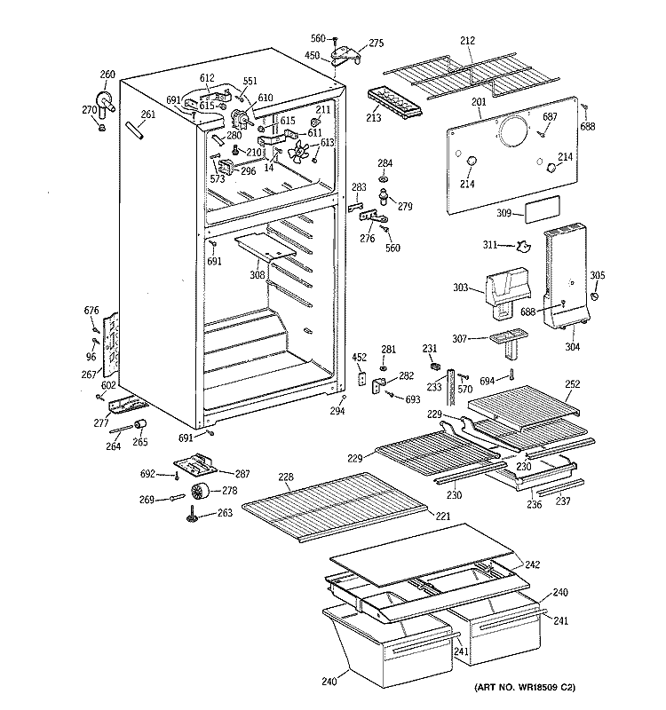 CABINET Diagram and Parts List for CTG16EABDRWH  Hotpoint Refrigerator