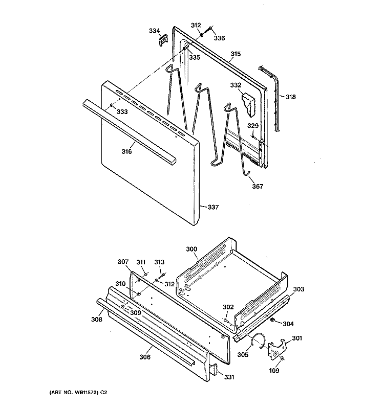 DOOR & DRAWER PARTS Diagram and Parts List for RGB524PEA1AD  Hotpoint Range