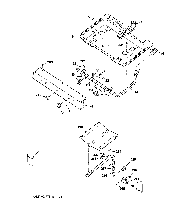 GAS & BURNER PARTS Diagram and Parts List for RGB524PPA1WH  Hotpoint Range