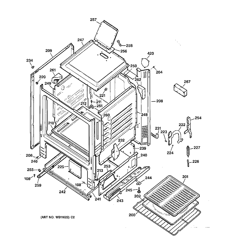 BODY PARTS Diagram and Parts List for RGB524PPA1WH  Hotpoint Range