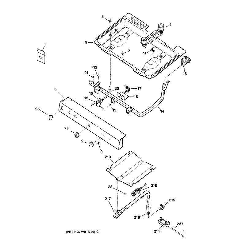 GAS & BURNER PARTS Diagram and Parts List for RGB528PEA1WW  Hotpoint Range