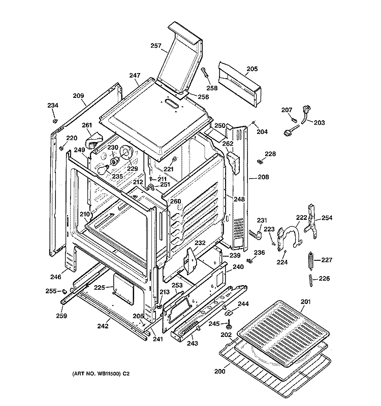 BODY PARTS Diagram and Parts List for RGB528PEA1WW  Hotpoint Range