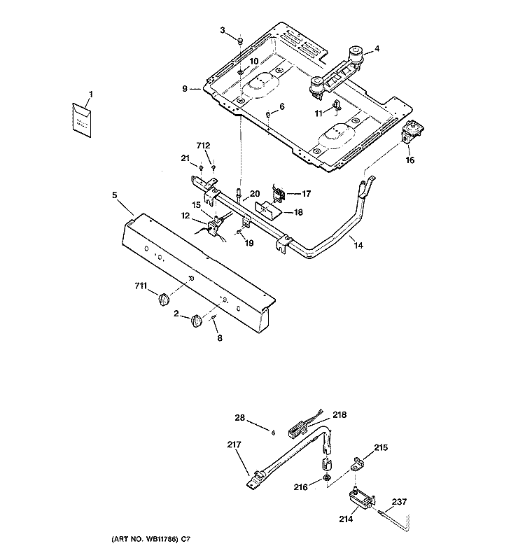 GAS & BURNER PARTS Diagram and Parts List for RGB508PEA1AD  Hotpoint Range