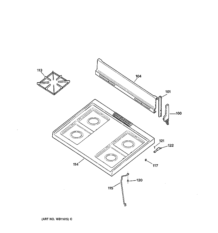COOKTOP Diagram and Parts List for RGB508PEA1AD  Hotpoint Range