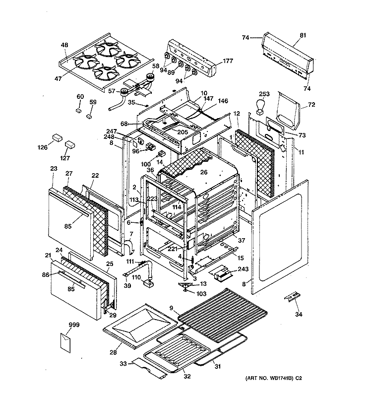 Section Diagram and Parts List for RGA520PW2  Hotpoint Range