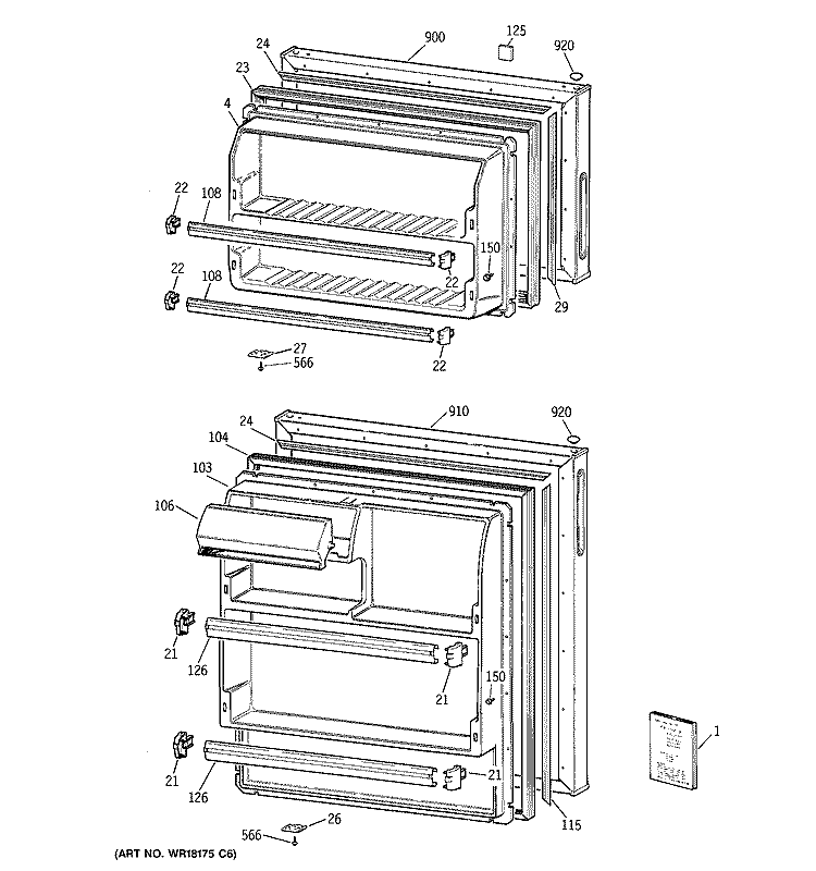 DOORS Diagram and Parts List for CTT14CYBBRWW  Hotpoint Refrigerator