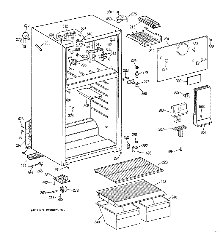 CABINET Diagram and Parts List for CTT14CYBBRWW  Hotpoint Refrigerator