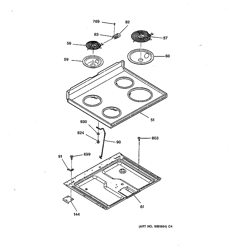 COOKTOP Diagram and Parts List for RB754Y2WH  Hotpoint Range