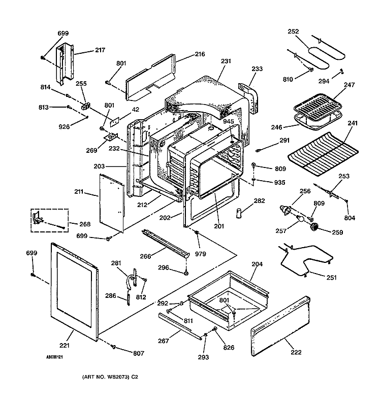 BODY PARTS Diagram and Parts List for RB754Y2WH  Hotpoint Range