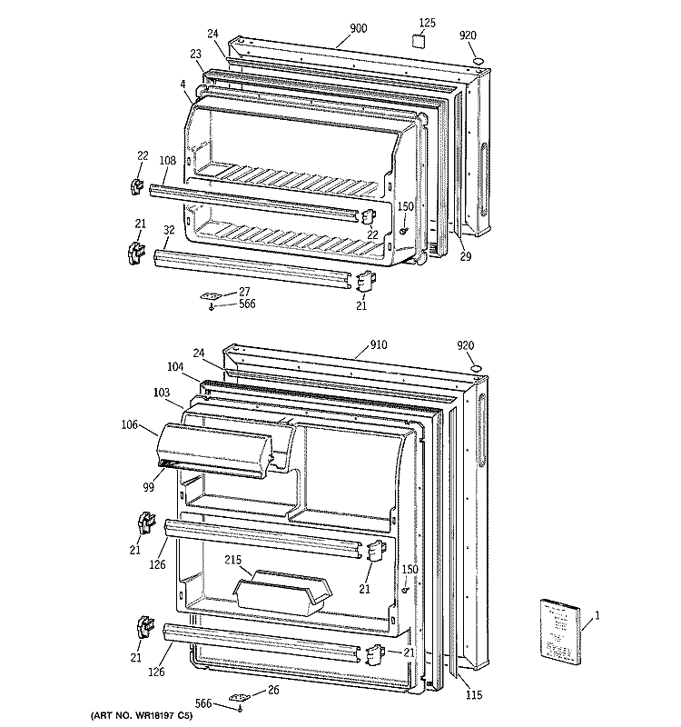DOORS Diagram and Parts List for CTX14EYBFRAA  Hotpoint Refrigerator