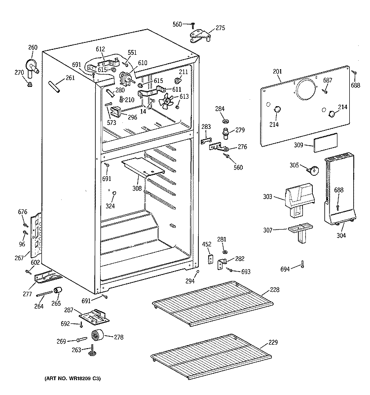 CABINET Diagram and Parts List for CTX18LYBBRWW  Hotpoint Refrigerator