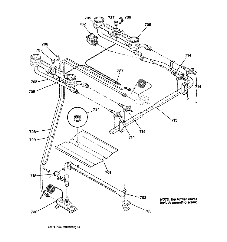 BURNER PARTS Diagram and Parts List for RGB506PY2WH  Hotpoint Range