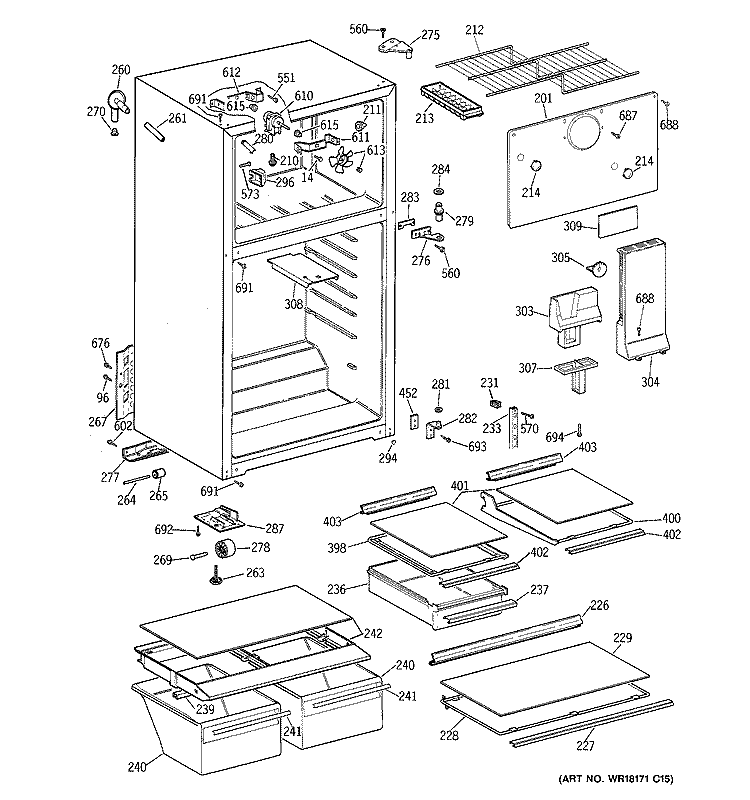 CABINET Diagram and Parts List for MTX17KAZGRWH  General Electric Refrigerator