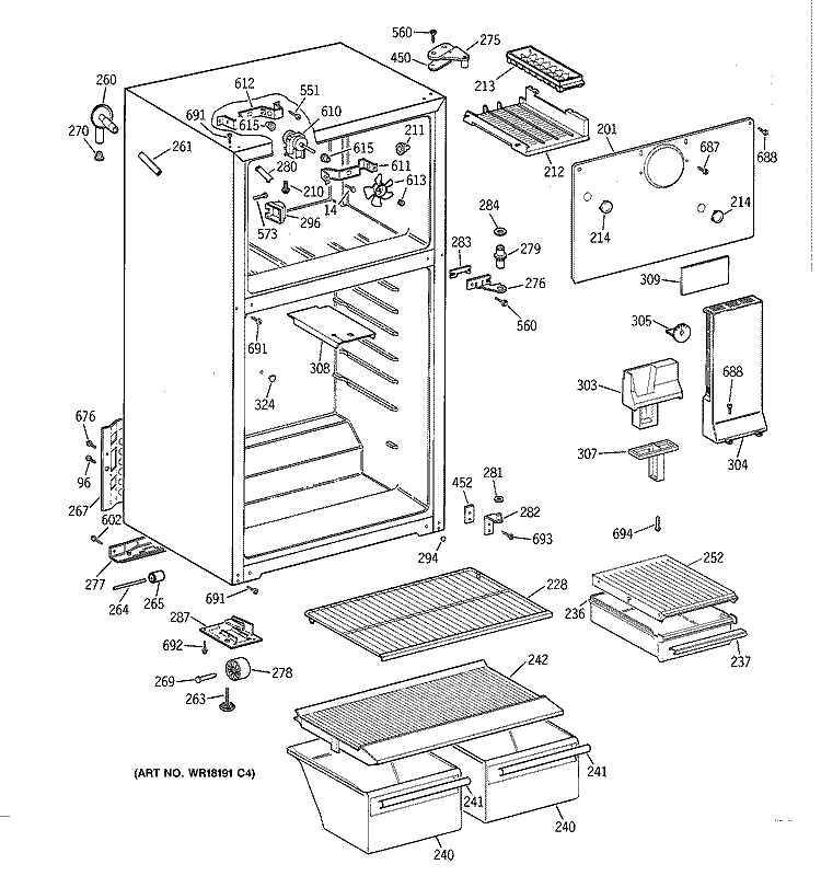 CABINET Diagram and Parts List for MTG14EAACRWH  General Electric Refrigerator